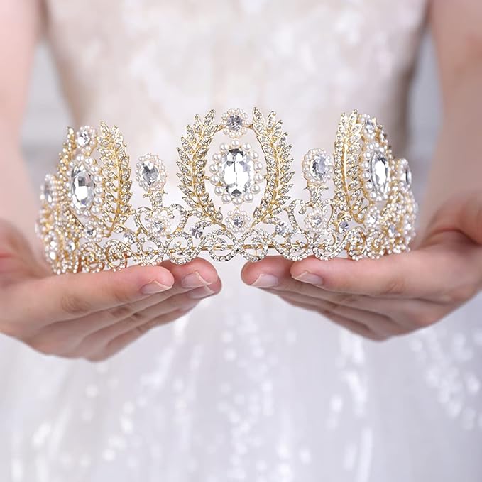 jwicos 水晶皇后皇冠女士女孩万圣节服装圣诞礼物(金色)